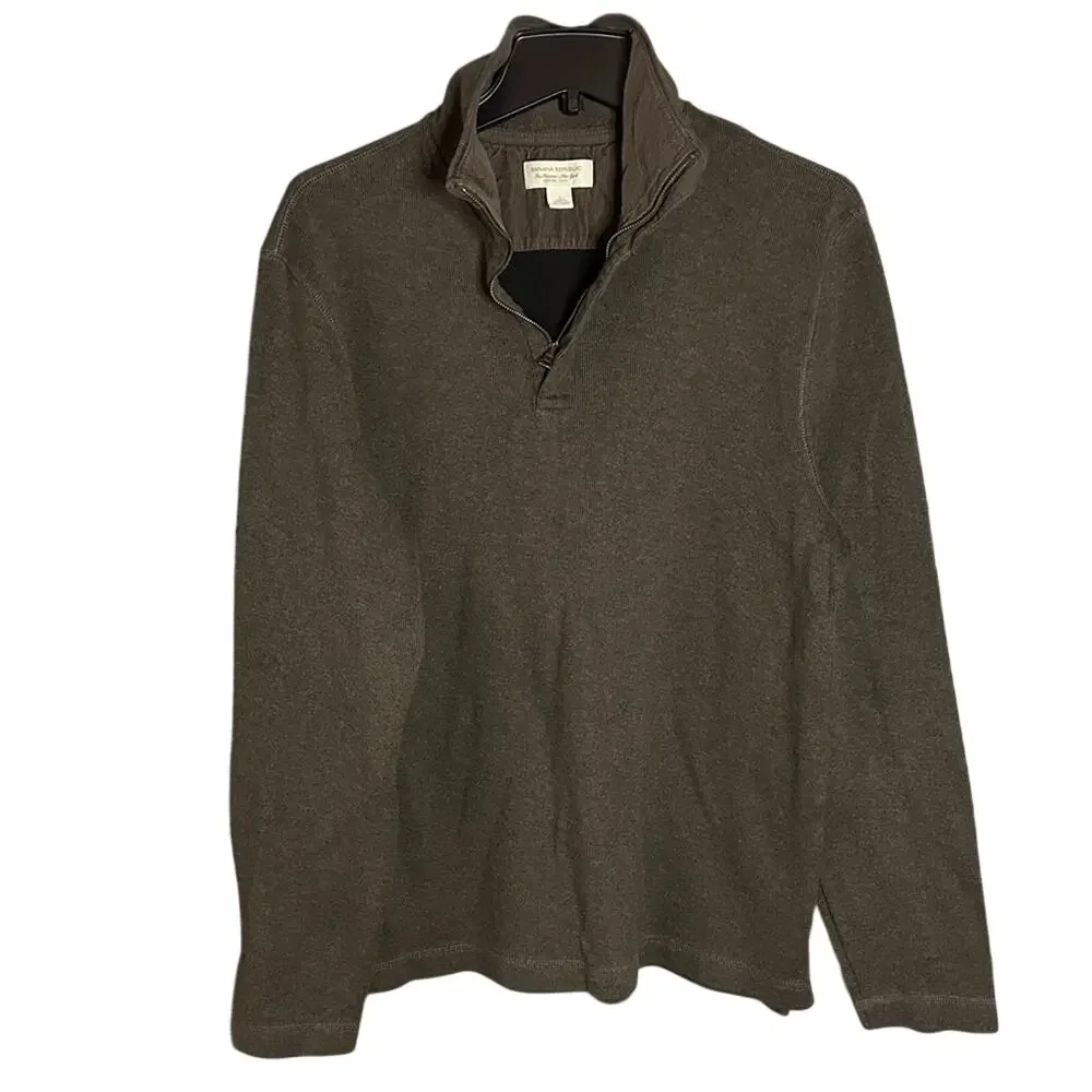 Banana Republic Men's Brown Zip-Up Sweater with corduroy elbow patches Large